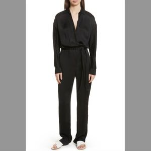 VINCE Black Satin Waist Tie Wrap Silky Stretch Jumpsuit - S